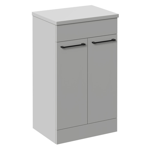 Napoli Gloss Grey Pearl 500mm Floor Standing Vanity Unit for Countertop Basins with 2 Doors and Matt Black Handles Left Hand View