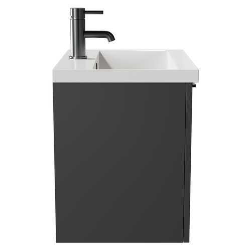 Napoli Gloss Grey 500mm Wall Mounted Vanity Unit with 1 Tap Hole Basin and Single Drawer with Gunmetal Grey Handle Side View