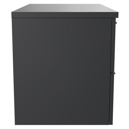 Napoli Gloss Grey 800mm Wall Mounted Vanity Unit for Countertop Basins with 2 Drawers and Brushed Brass Handles Side View