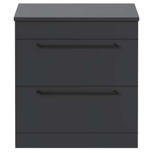 Napoli Gloss Grey 800mm Floor Standing Vanity Unit for Countertop Basins with 2 Drawers and Gunmetal Grey Handles Front View