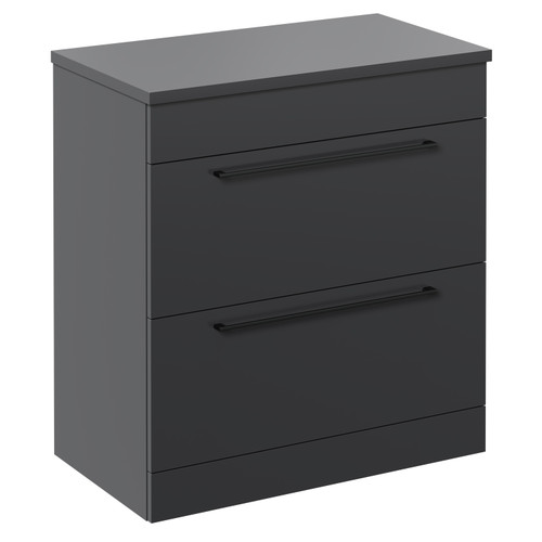 Napoli Gloss Grey 800mm Floor Standing Vanity Unit for Countertop Basins with 2 Drawers and Gunmetal Grey Handles Left Hand View