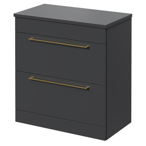 Napoli Gloss Grey 800mm Floor Standing Vanity Unit for Countertop Basins with 2 Drawers and Brushed Brass Handles Right Hand View