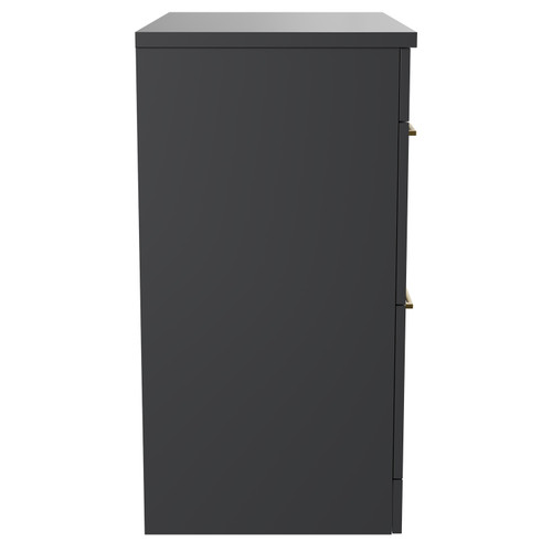 Napoli Gloss Grey 800mm Floor Standing Vanity Unit for Countertop Basins with 2 Drawers and Brushed Brass Handles Side View