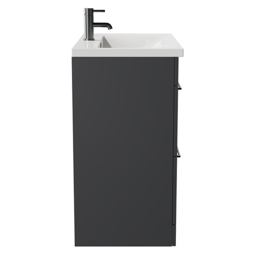 Napoli Gloss Grey 800mm Floor Standing Vanity Unit with 1 Tap Hole Basin and 2 Drawers with Gunmetal Grey Handles Side View