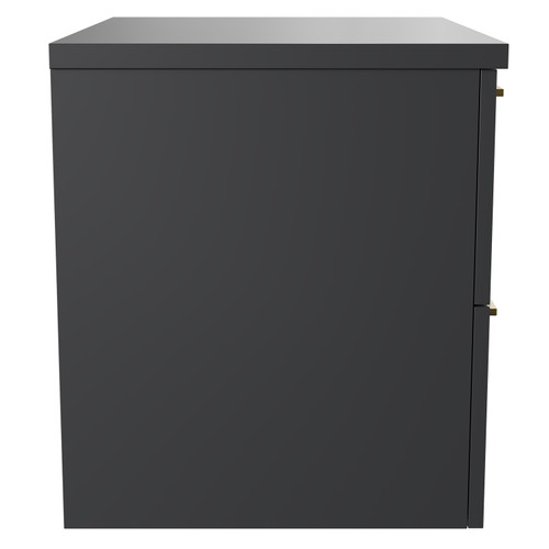 Napoli Gloss Grey 600mm Wall Mounted Vanity Unit for Countertop Basins with 2 Drawers and Brushed Brass Handles Side View