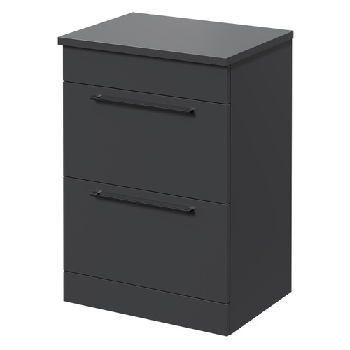 Napoli Gloss Grey 600mm Floor Standing Vanity Unit for Countertop Basins with 2 Drawers and Gunmetal Grey Handles Right Hand View