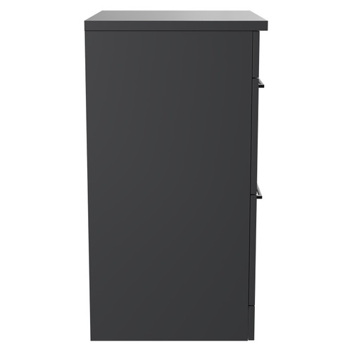 Napoli Gloss Grey 600mm Floor Standing Vanity Unit for Countertop Basins with 2 Drawers and Gunmetal Grey Handles Side View