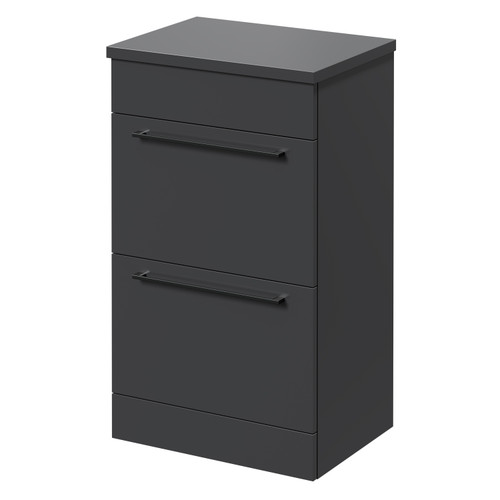 Napoli Gloss Grey 500mm Floor Standing Vanity Unit for Countertop Basins with 2 Drawers and Gunmetal Grey Handles Right Hand View
