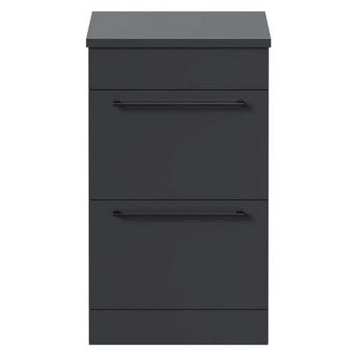 Napoli Gloss Grey 500mm Floor Standing Vanity Unit for Countertop Basins with 2 Drawers and Gunmetal Grey Handles Front View