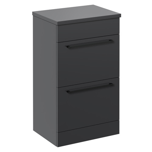 Napoli Gloss Grey 500mm Floor Standing Vanity Unit for Countertop Basins with 2 Drawers and Gunmetal Grey Handles Left Hand View
