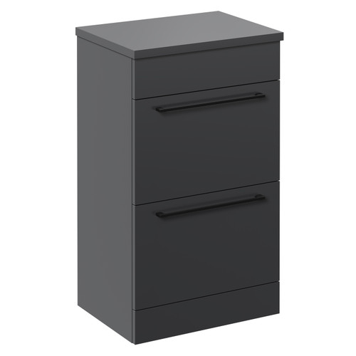 Napoli Gloss Grey 500mm Floor Standing Vanity Unit for Countertop Basins with 2 Drawers and Matt Black Handles Left Hand View