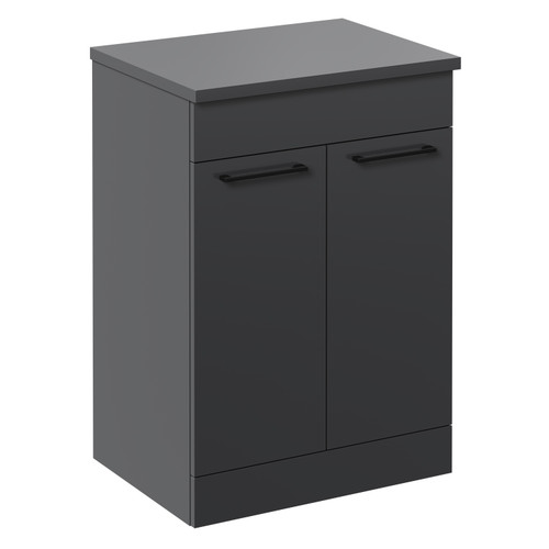 Napoli Gloss Grey 600mm Floor Standing Vanity Unit for Countertop Basins with 2 Doors and Matt Black Handle Left Hand View