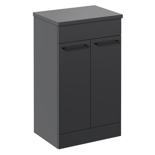Napoli Gloss Grey 500mm Floor Standing Vanity Unit for Countertop Basins with 2 Doors and Gunmetal Grey Handles Left Hand View