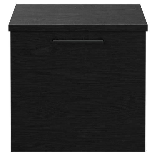 Napoli Nero Oak 500mm Wall Mounted Vanity Unit for Countertop Basins with Single Drawer and Gunmetal Grey Handle Front View