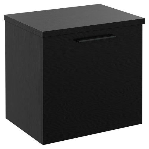 Napoli Nero Oak 500mm Wall Mounted Vanity Unit for Countertop Basins with Single Drawer and Gunmetal Grey Handle Left Hand View