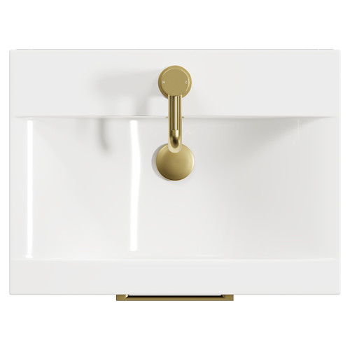 Napoli Nero Oak 500mm Wall Mounted Vanity Unit with 1 Tap Hole Basin and Single Drawer with Brushed Brass Handle View from Top
