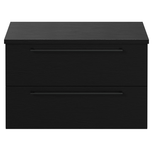 Napoli Nero Oak 800mm Wall Mounted Vanity Unit for Countertop Basins with 2 Drawers and Gunmetal Grey Handles Front View