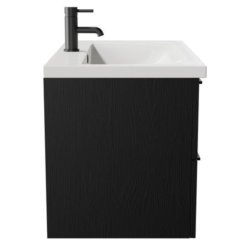 Napoli Nero Oak 800mm Wall Mounted Vanity Unit with 1 Tap Hole Basin and 2 Drawers with Matt Black Handles Side View