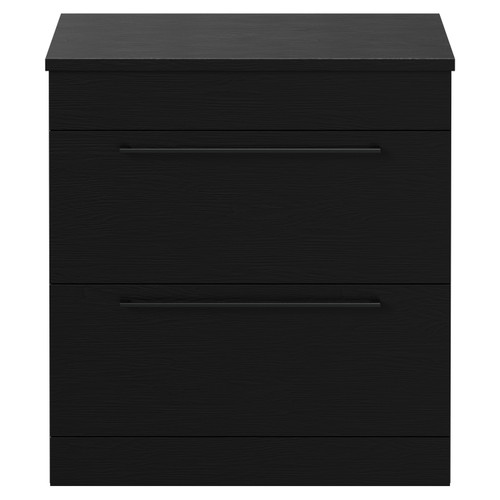 Napoli Nero Oak 800mm Floor Standing Vanity Unit for Countertop Basins with 2 Drawers and Gunmetal Grey Handles Front View