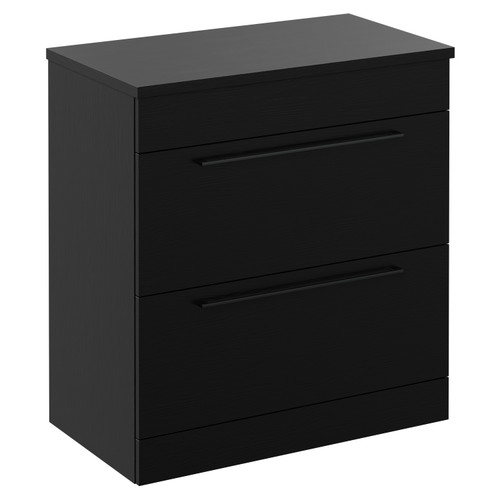 Napoli Nero Oak 800mm Floor Standing Vanity Unit for Countertop Basins with 2 Drawers and Gunmetal Grey Handles Left Hand View