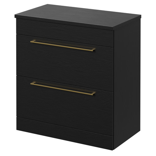 Napoli Nero Oak 800mm Floor Standing Vanity Unit for Countertop Basins with 2 Drawers and Brushed Brass Handles Right Hand View