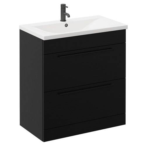 Napoli Nero Oak 800mm Floor Standing Vanity Unit with 1 Tap Hole Basin and 2 Drawers with Matt Black Handles Left Hand View
