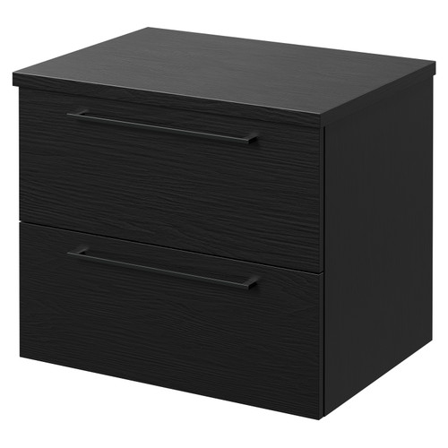 Napoli Nero Oak 600mm Wall Mounted Vanity Unit for Countertop Basins with 2 Drawers and Gunmetal Grey Handles Right Hand View
