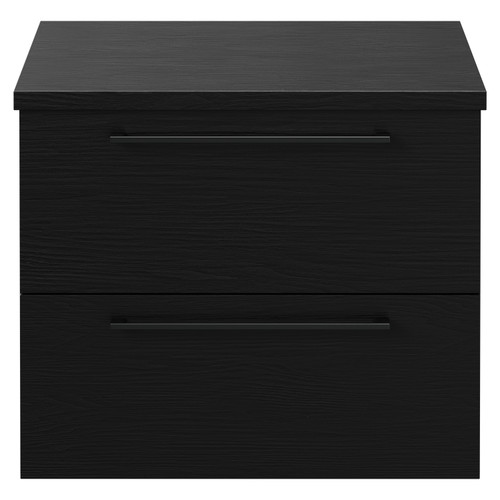 Napoli Nero Oak 600mm Wall Mounted Vanity Unit for Countertop Basins with 2 Drawers and Gunmetal Grey Handles Front View
