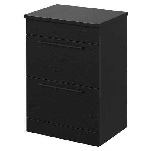 Napoli Nero Oak 600mm Floor Standing Vanity Unit for Countertop Basins with 2 Drawers and Matt Black Handles Right Hand View