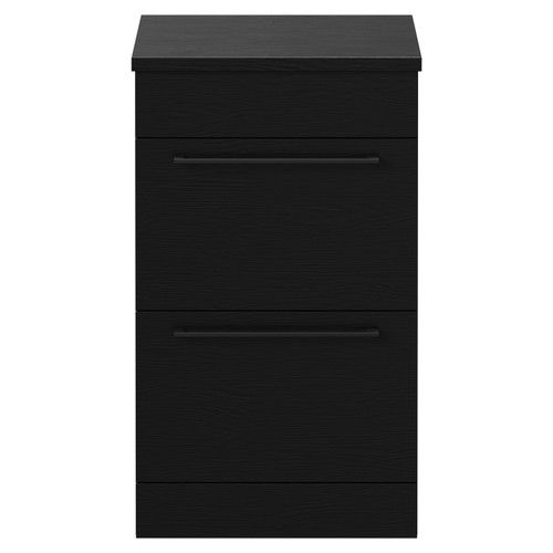 Napoli Nero Oak 500mm Floor Standing Vanity Unit for Countertop Basins with 2 Drawers and Matt Black Handles Front View