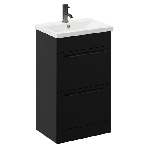 Napoli Nero Oak 500mm Floor Standing Vanity Unit with 1 Tap Hole Basin and 2 Drawers with Gunmetal Grey Handles Left Hand View