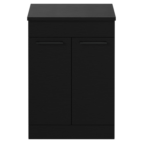 Napoli Nero Oak 600mm Floor Standing Vanity Unit for Countertop Basins with 2 Doors and Gunmetal Grey Handles Front View