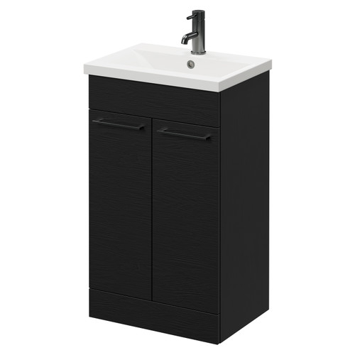 Napoli Nero Oak 500mm Floor Standing Vanity Unit with 1 Tap Hole Basin and 2 Doors with Gunmetal Grey Handles Right Hand View