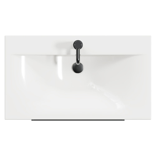 Napoli Bordalino Oak 800mm Wall Mounted Vanity Unit with 1 Tap Hole Basin and 2 Drawers with Gunmetal Grey Handles View from Top