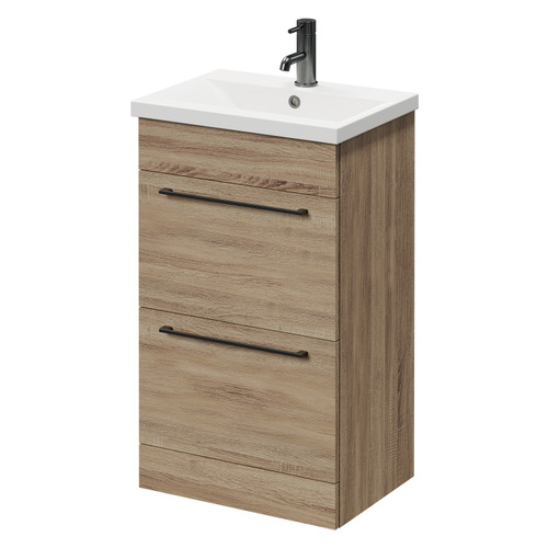 Napoli Bordalino Oak 500mm Floor Standing Vanity Unit with 1 Tap Hole Basin and 2 Drawers with Gunmetal Grey Handles Right Hand View