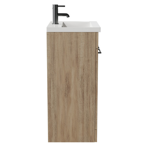 Napoli Bordalino Oak 500mm Floor Standing Vanity Unit with 1 Tap Hole Basin and 2 Doors with Gunmetal Grey Handles Side View