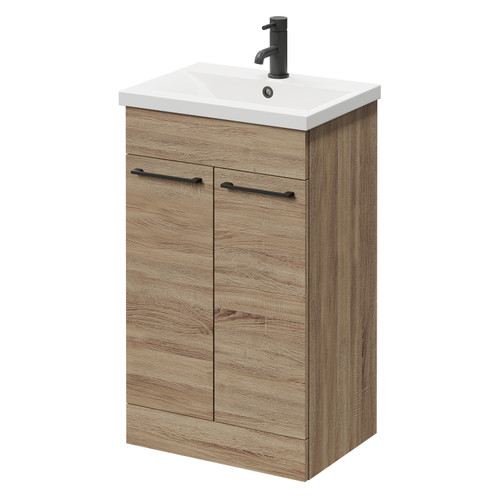 Napoli Bordalino Oak 500mm Floor Standing Vanity Unit with 1 Tap Hole Basin and 2 Doors with Matt Black Handles Right Hand View