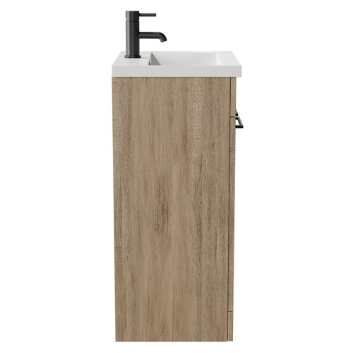 Napoli Bordalino Oak 500mm Floor Standing Vanity Unit with 1 Tap Hole Basin and 2 Doors with Matt Black Handles Side View
