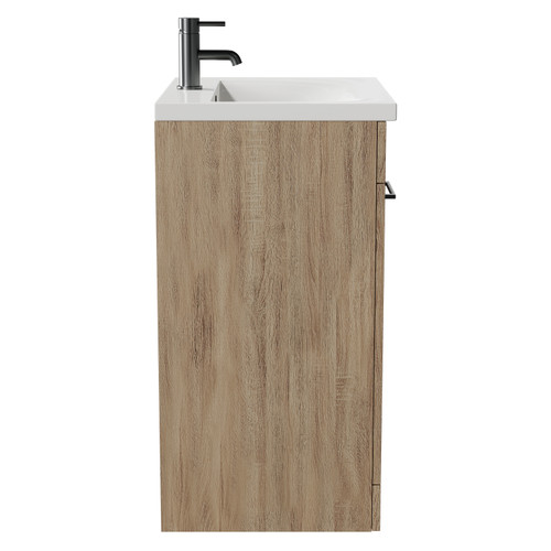 Napoli Bordalino Oak 600mm Floor Standing Vanity Unit with 1 Tap Hole Basin and 2 Doors with Gunmetal Grey Handles Side View