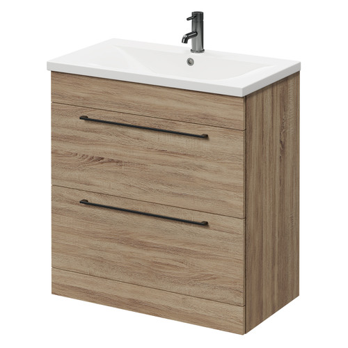 Napoli Bordalino Oak 800mm Floor Standing Vanity Unit with 1 Tap Hole Basin and 2 Drawers with Gunmetal Grey Handles Right Hand View