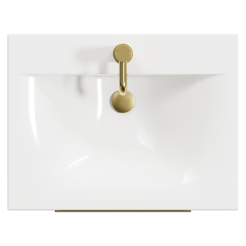 Napoli Molina Ash 600mm Wall Mounted Vanity Unit with 1 Tap Hole Basin and 2 Drawers with Brushed Brass Handles View from Top