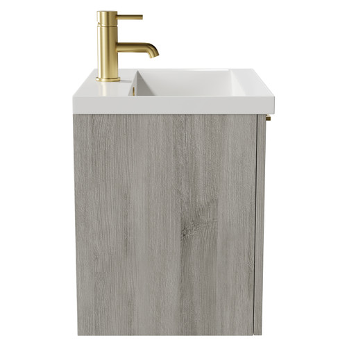 Napoli Molina Ash 500mm Wall Mounted Vanity Unit with 1 Tap Hole Basin and Single Drawer with Brushed Brass Handle Side View