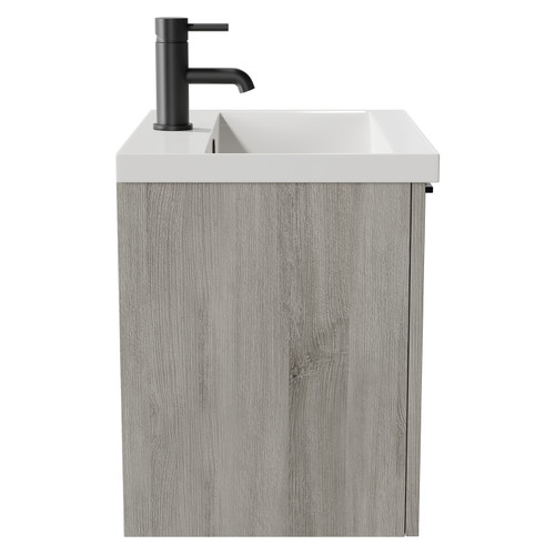 Napoli Molina Ash 500mm Wall Mounted Vanity Unit with 1 Tap Hole Basin and Single Drawer with Matt Black Handle Side View