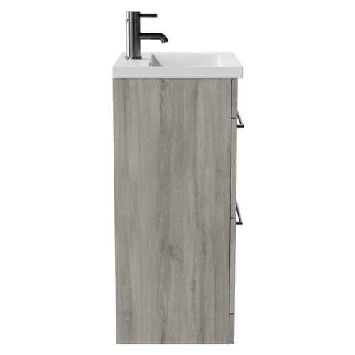 Napoli Molina Ash 500mm Floor Standing Vanity Unit with 1 Tap Hole Basin and 2 Drawers with Gunmetal Grey Handles Side View