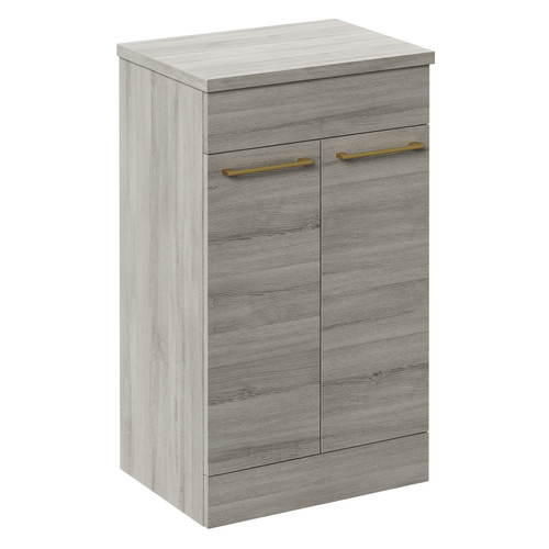 Napoli Molina Ash 500mm Floor Standing Vanity Unit for Countertop Basins with 2 Doors and Brushed Brass Handles Left Hand View
