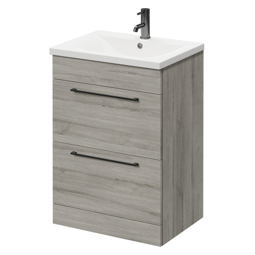 Napoli Molina Ash 600mm Floor Standing Vanity Unit with 1 Tap Hole Basin and 2 Drawers with Gunmetal Grey Handles Right Hand View