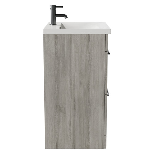 Napoli Molina Ash 600mm Floor Standing Vanity Unit with 1 Tap Hole Basin and 2 Drawers with Gunmetal Grey Handles Side View