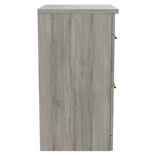 Napoli Molina Ash 600mm Floor Standing Vanity Unit for Countertop Basins with 2 Drawers and Brushed Brass Handles Side View