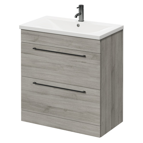 Napoli Molina Ash 800mm Floor Standing Vanity Unit with 1 Tap Hole Basin and 2 Drawers with Gunmetal Grey Handles Right Hand View