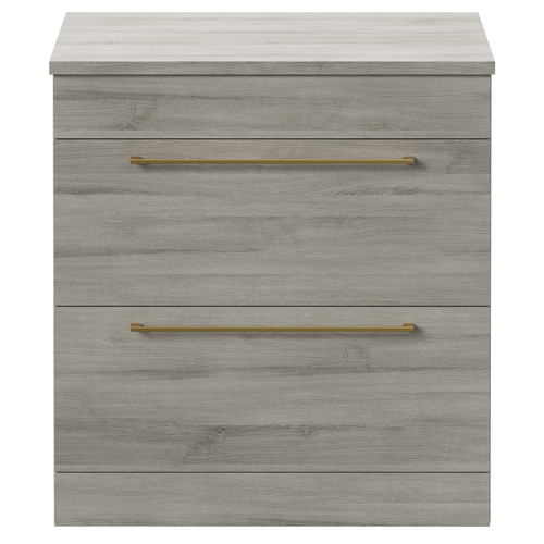 Napoli Molina Ash 800mm Floor Standing Vanity Unit for Countertop Basins with 2 Drawers and Brushed Brass Handles Front View